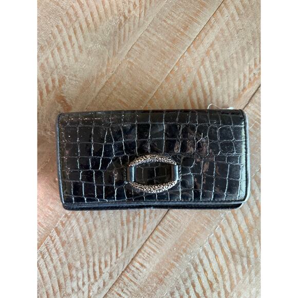 Brighton Black Croc Patent Leather Wallet Clutch Silver Accents 7.25x3.5 - Picture 2 of 8